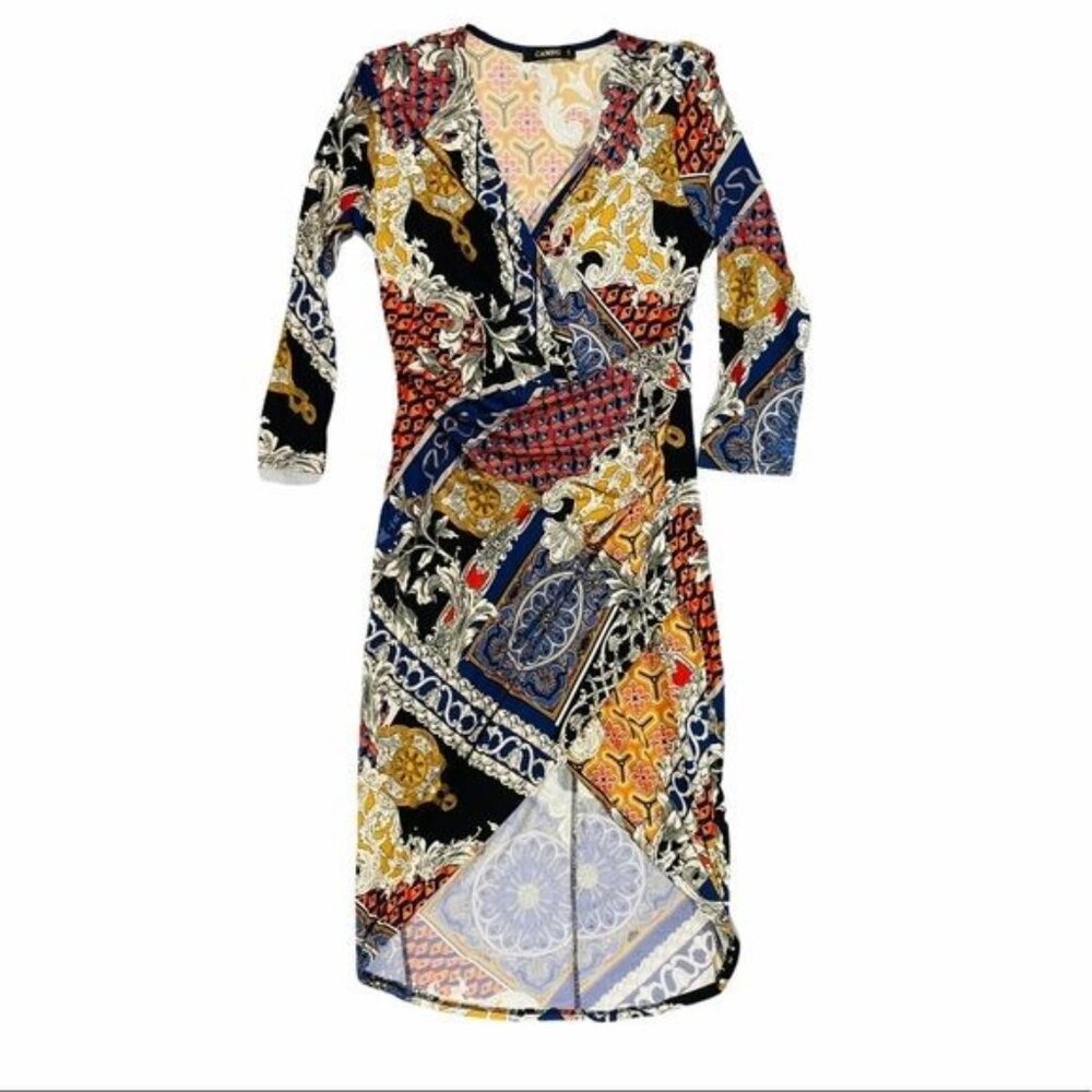 Cameo Y2K Floral Multi Color Bodycon High Low Hem Wrap Dress